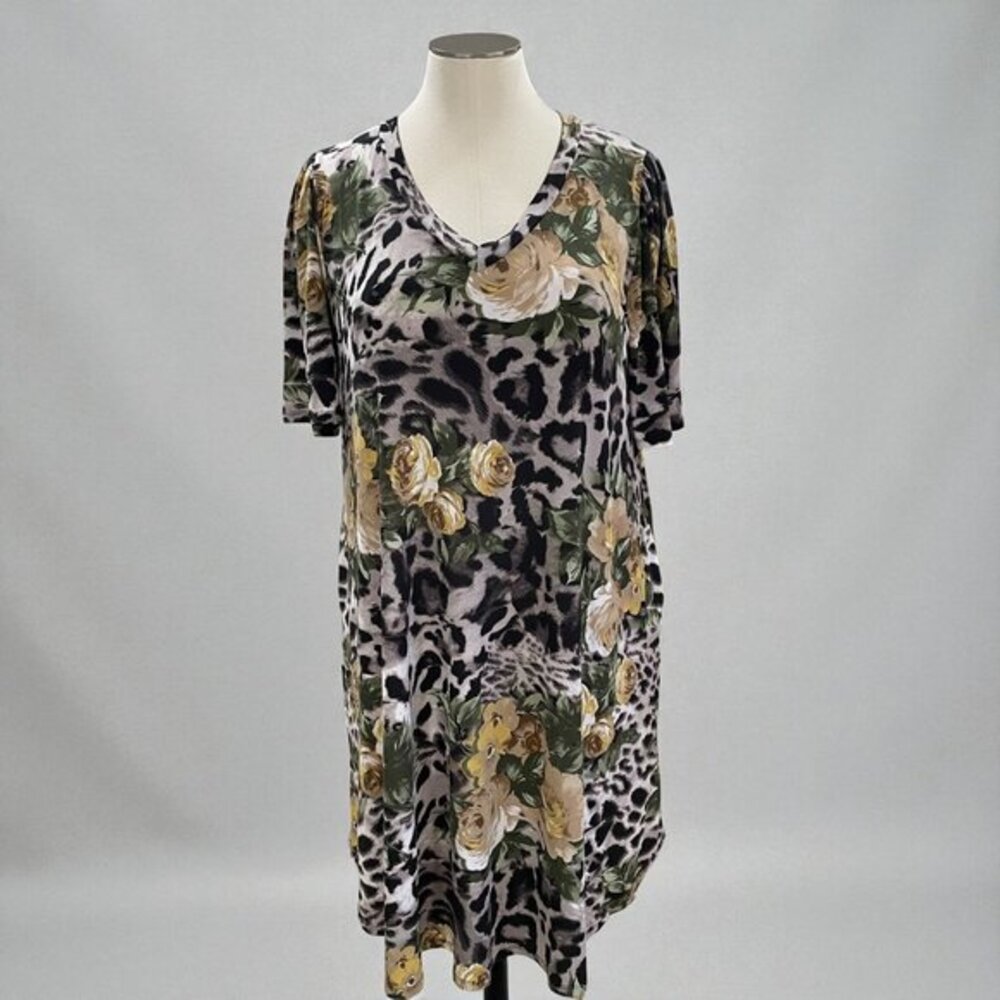Plus Size Floral Leopard Print‎ Midi Dress Lounge Casual Fall Coquette Softcore